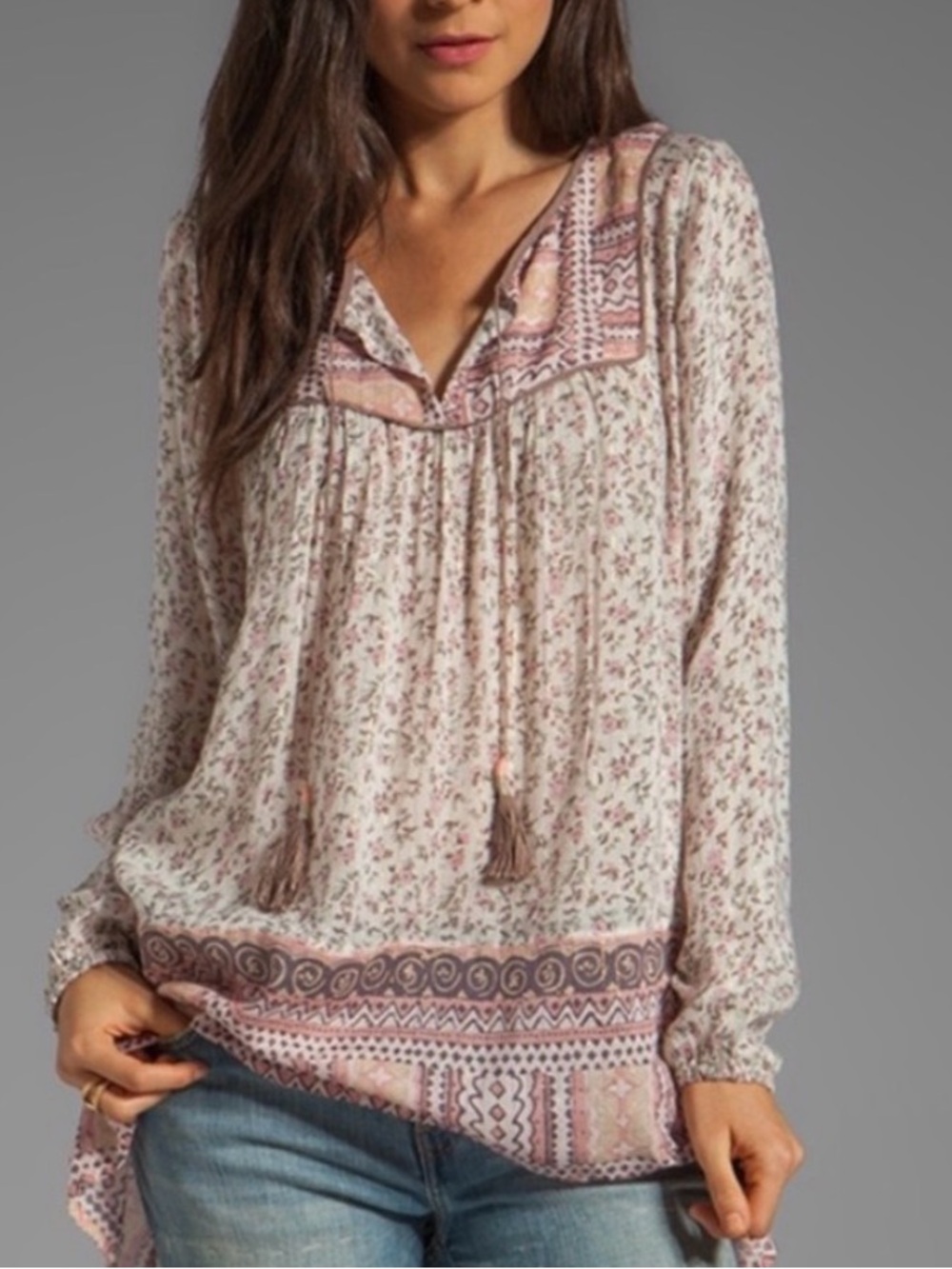 Free People Lurex Gauze Boho Top Cotton Viscose Blend with Metallic Lurex